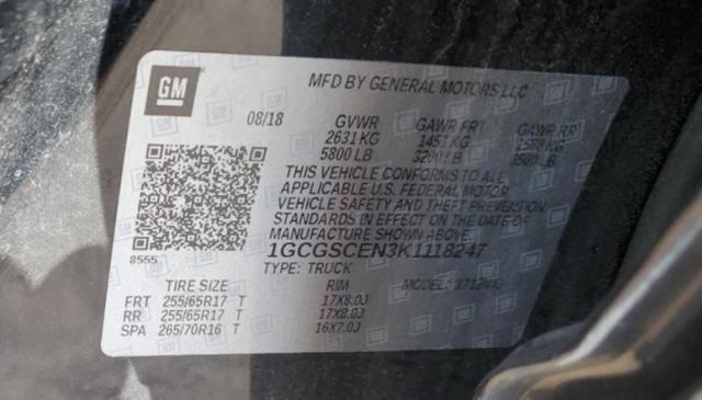 1GCGSCEN3K1118247 - 2019 CHEVROLET COLORADO L BLACK photo 10