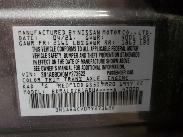 3N1AB8CV0MY273622 - 2021 NISSAN SENTRA SV GRAY photo 10