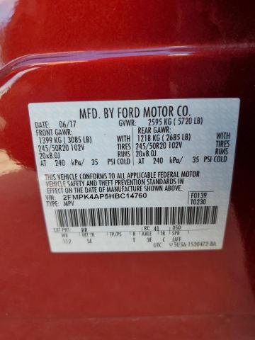 2FMPK4AP5HBC14760 - 2017 FORD EDGE SPORT RED photo 10