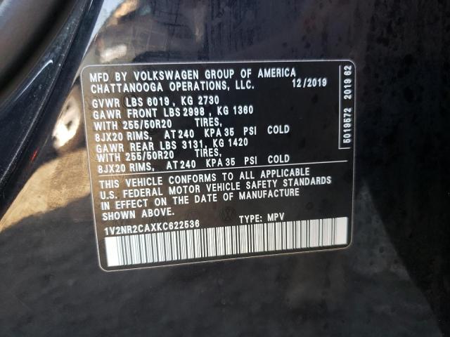 1V2NR2CAXKC622536 - 2019 VOLKSWAGEN ATLAS SEL Qara foto 10