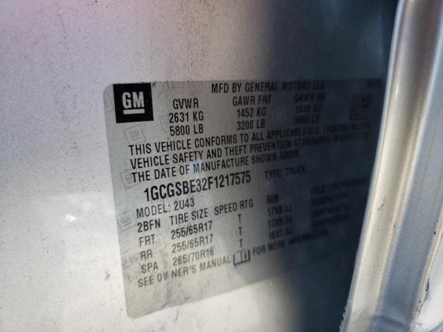 1GCGSBE32F1217575 - 2015 CHEVROLET COLORADO L SILVER photo 10