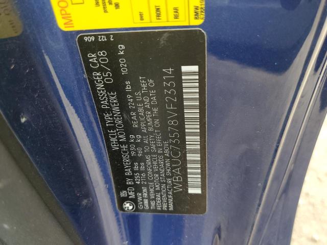 WBAUC73578VF23314 - 2008 BMW 135 I BLUE photo 10