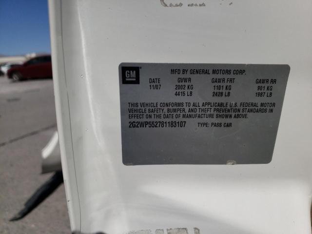 2G2WP552781183107 - 2008 PONTIAC GRAND PRIX თეთრი ფოტო 10