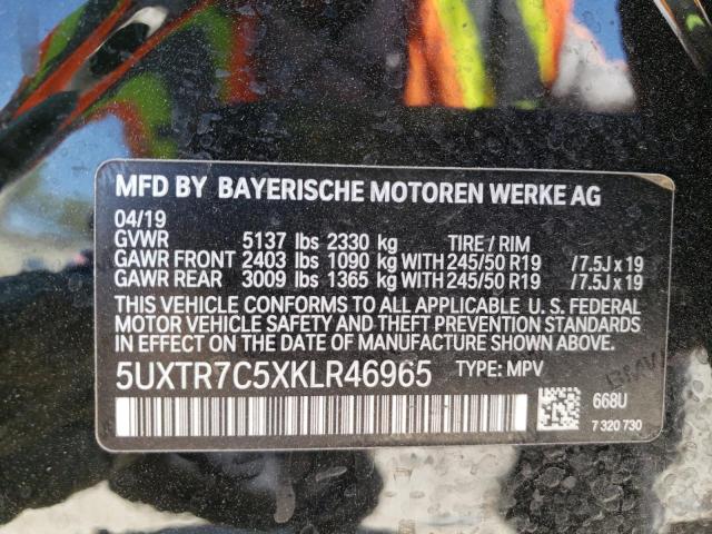 5UXTR7C5XKLR46965 - 2019 BMW X3 SDRIVE3 BLACK photo 10