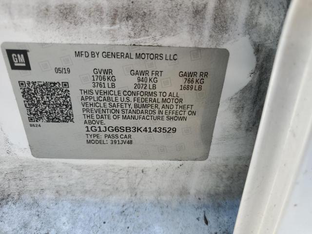 1G1JG6SB3K4143529 - 2019 CHEVROLET SONIC WHITE photo 10
