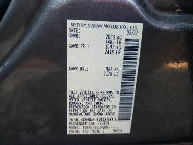 1N4BL4DW8NN380503 - 2022 NISSAN ALTIMA SV GRAY photo 10