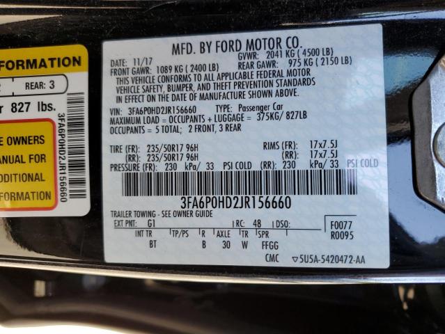 3FA6P0HD2JR156660 - 2018 FORD FUSION SE 黑色 照片 10