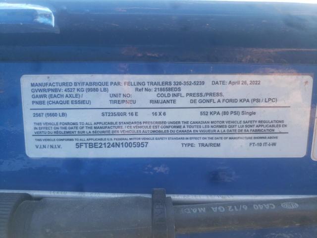 5FTBE2124N1005957 - 2021 UTILITY TRAILER ლურჯი ფოტო 10
