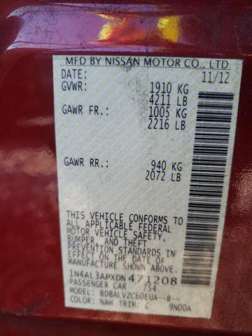 1N4AL3APXDN471208 - 2013 NISSAN ALTIMA SL MAROON photo 10