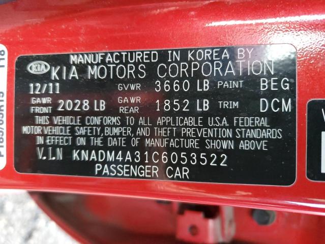 KNADM4A31C6053522 - 2012 KIA RIO LX RED photo 10