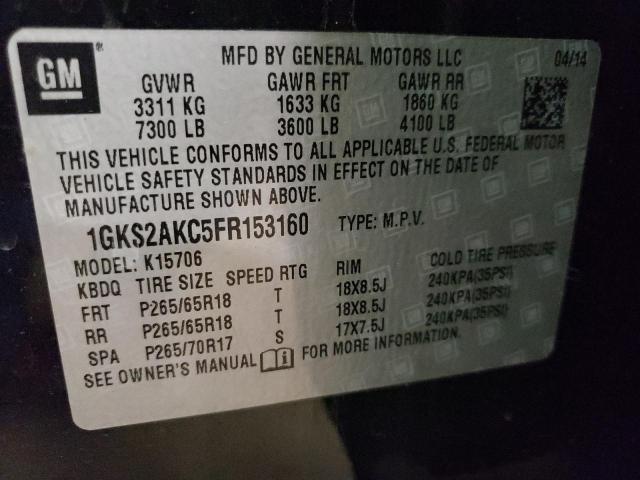 1GKS2AKC5FR153160 - 2015 GMC YUKON SLE BLACK photo 10