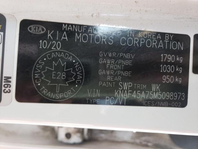 KNAF45A75M5098973 - 2021 KIA FORTE GT WHITE photo 10