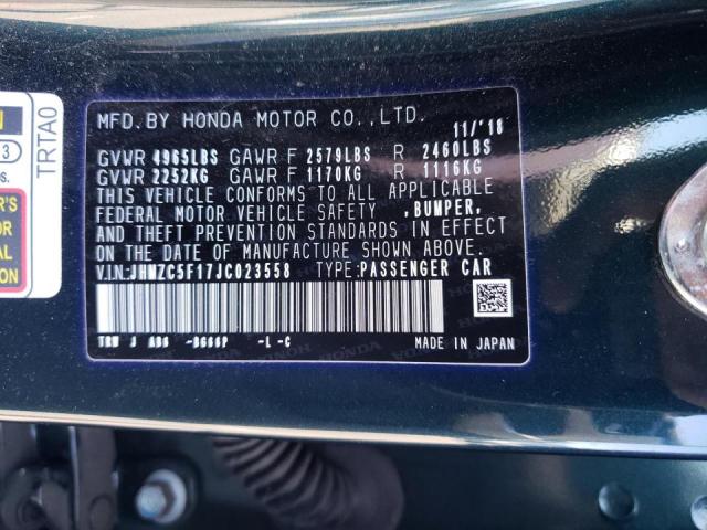 JHMZC5F17JC023558 - 2018 HONDA CLARITY BLUE photo 10