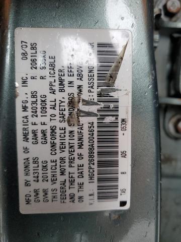 1HGCP26898A004654 - 2008 HONDA ACCORD EXL GREEN photo 10