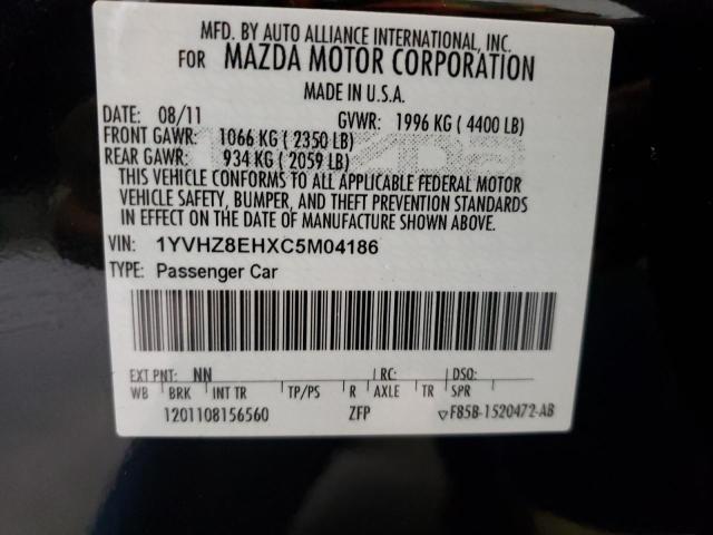 1YVHZ8EHXC5M04186 - 2012 MAZDA 6 BLACK photo 10