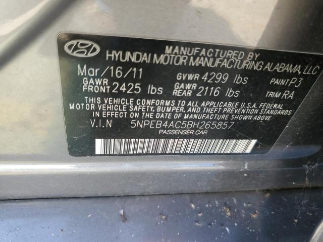 5NPEB4AC5BH265857 - 2011 HYUNDAI SONATA GLS GRAY photo 10