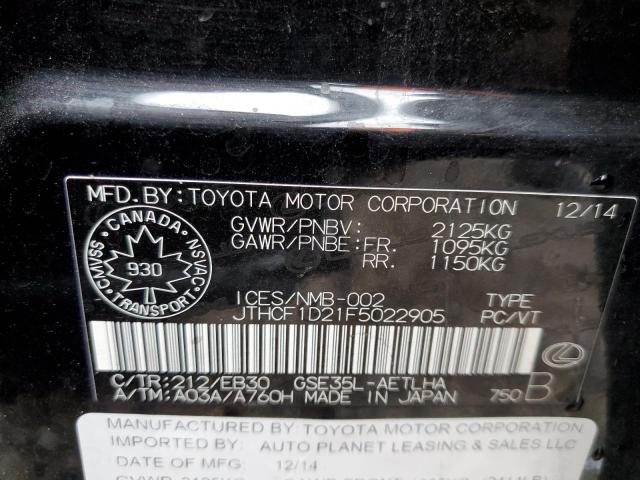 JTHCF1D21F5022905 - 2015 LEXUS IS 250 BLACK photo 10