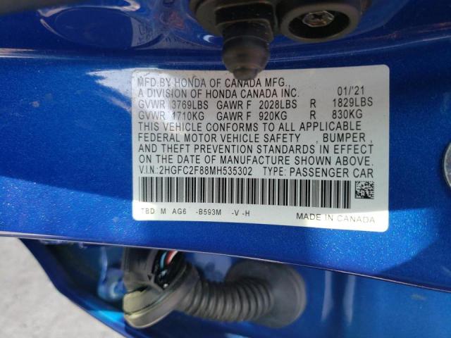 2HGFC2F88MH535302 - 2021 HONDA CIVIC SPOR BLUE photo 10