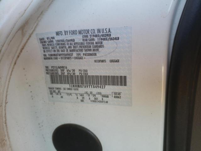 1LNHM87A9YY849427 - 2000 LINCOLN LS 白色 照片 10