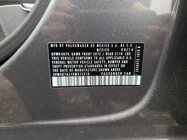 3VW2K7AJ1EM312316 - 2014 VOLKSWAGEN JETTA BASE 灰色 照片 10