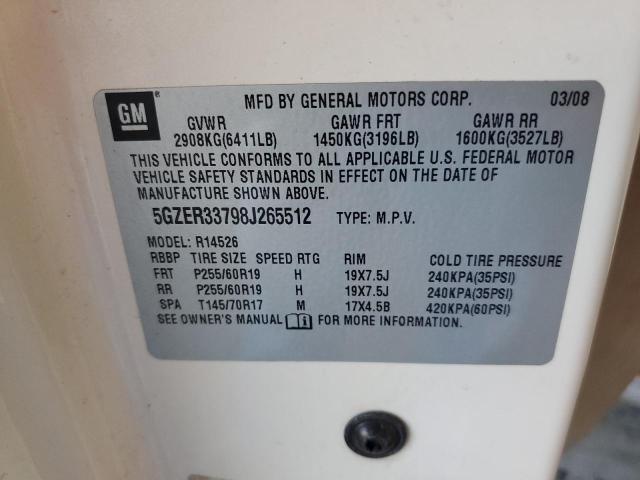 5GZER33798J265512 - 2008 SATURN OUTLOOK XR თეთრი ფოტო 10