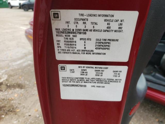 1G2NE52M9WC759133 - 1998 PONTIAC GRAND AM S RED photo 10