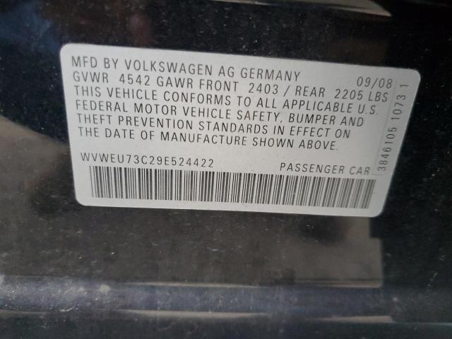 WVWEU73C29E524422 - 2009 VOLKSWAGEN CC BLACK photo 10