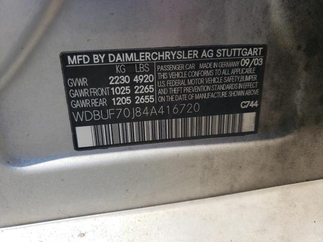 WDBUF70J84A416720 - 2004 MERCEDES-BENZ E500 SILVER photo 10