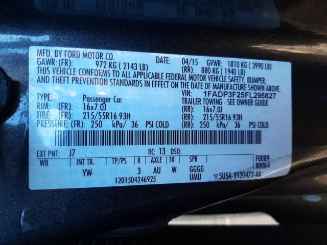 1FADP3F25FL295827 - 2015 FORD FOCUS SE GRAY photo 10