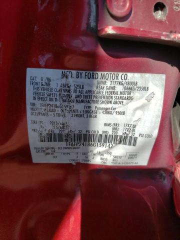 1FAFP24186G159147 - 2006 FORD FIVE HUNDR RED photo 10