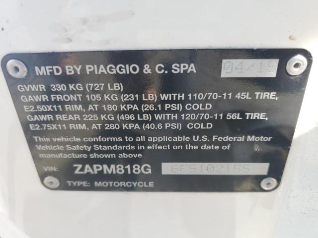 ZAPM818G6F5102155 - 2015 VESPA SPRINT 150 WHITE photo 10
