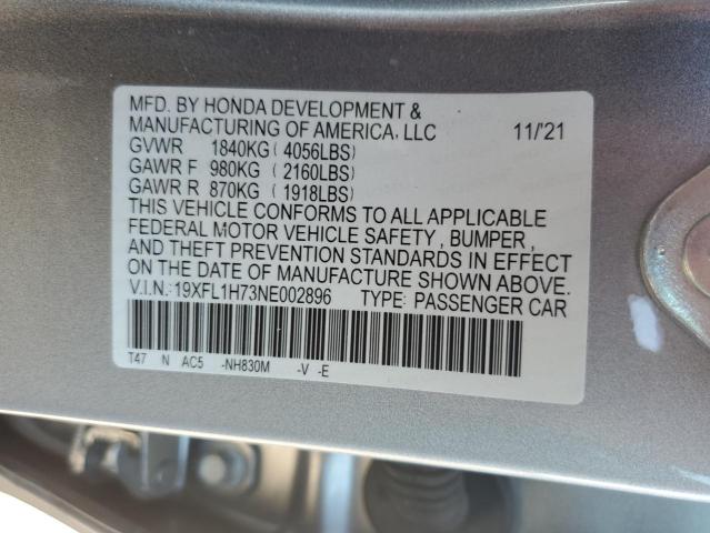 19XFL1H73NE002896 - 2022 HONDA CIVIC EXL Gümüş foto 10