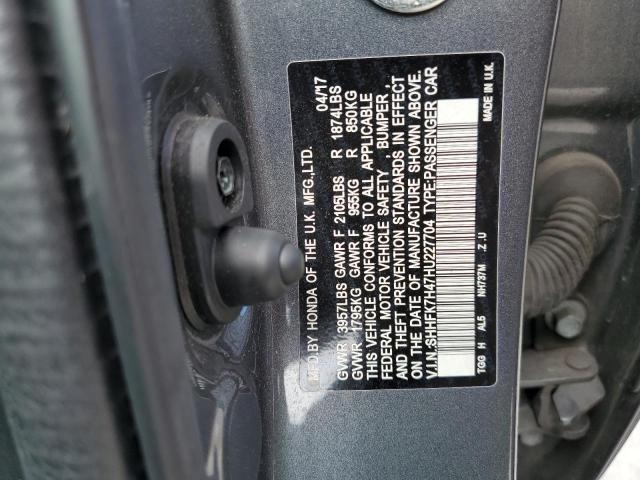 SHHFK7H47HU227704 - 2017 HONDA CIVIC SPOR GRAY photo 10