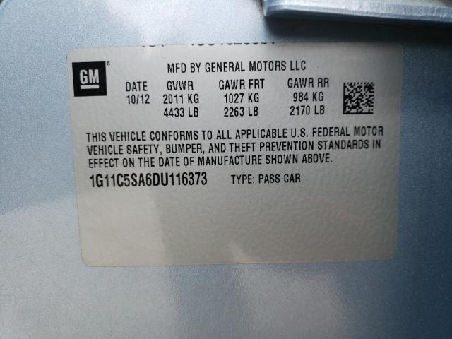 1G11C5SA6DU116373 - 2013 CHEVROLET MALIBU 1LT ლურჯი ფოტო 10