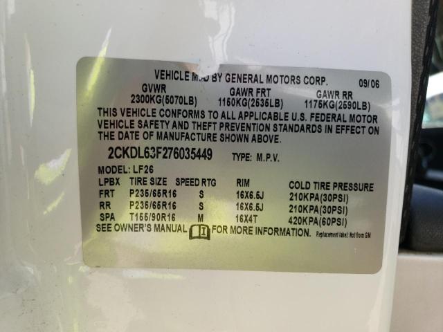 2CKDL63F276035449 - 2007 PONTIAC TORRENT WHITE photo 10