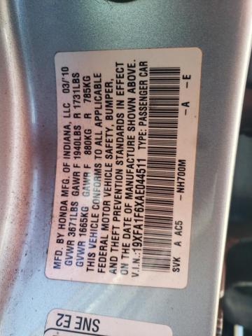 19XFA1F6XAE044511 - 2010 HONDA CIVIC LX-S Күміс фото 10