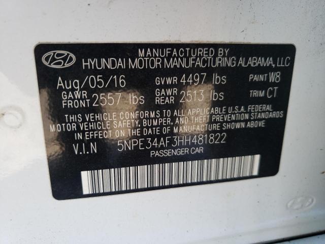 5NPE34AF3HH481822 - 2017 HYUNDAI SONATA SPO WHITE photo 10