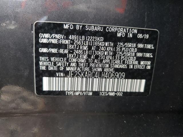 JF2SKARC4LH406909 - 2020 SUBARU FORESTER S CHARCOAL photo 10