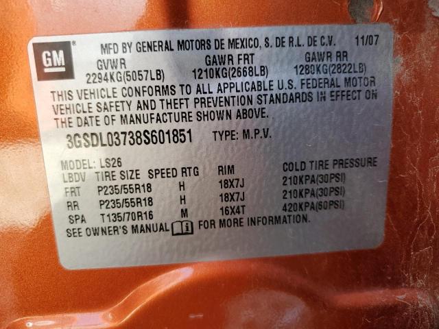 3GSDL03738S601851 - 2008 SATURN VUE REDLIN ORANGE photo 10