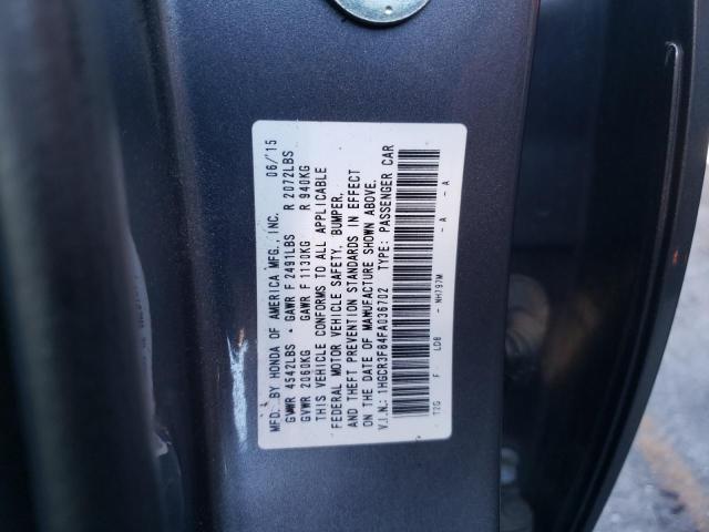 1HGCR3F84FA036702 - 2015 HONDA ACCORD EXL GRAY photo 10