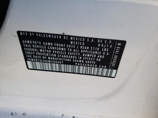 3VW2K7AJ4EM298007 - 2014 VOLKSWAGEN JETTA BASE WHITE photo 10