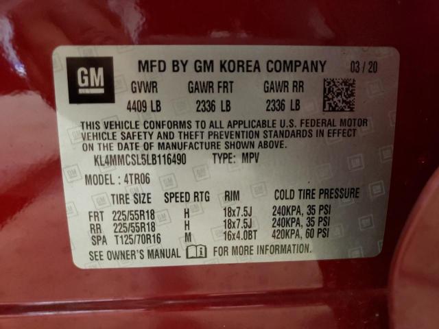 KL4MMCSL5LB116490 - 2020 BUICK ENCORE GX RED photo 10