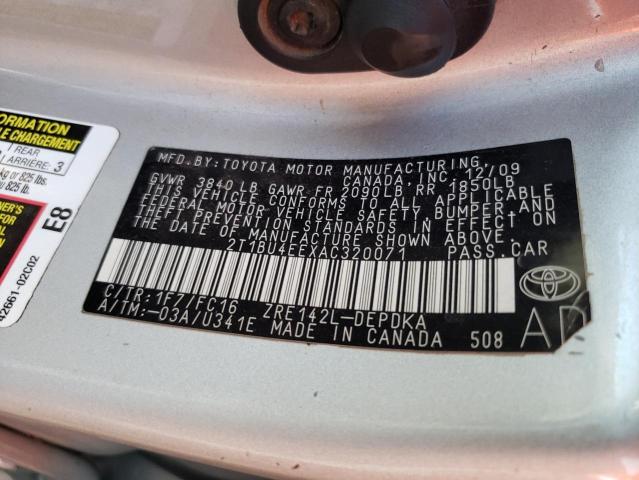 2T1BU4EEXAC320071 - 2010 TOYOTA COROLLA BA SILVER photo 10