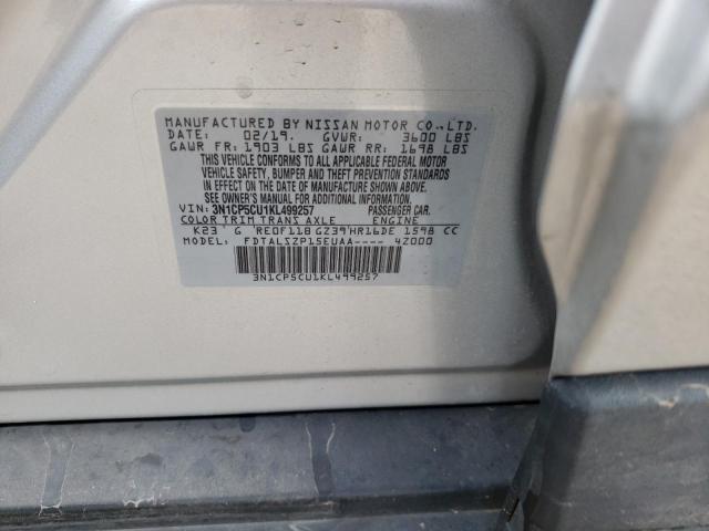 3N1CP5CU1KL499257 - 2019 NISSAN KICKS S SILVER photo 10