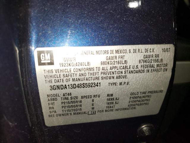 3GNDA13D48S592341 - 2008 CHEVROLET HHR LS BLUE photo 10
