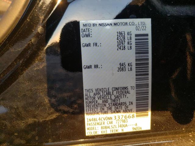 1N4BL4CV0NN337668 - 2022 NISSAN ALTIMA SR BLACK photo 10