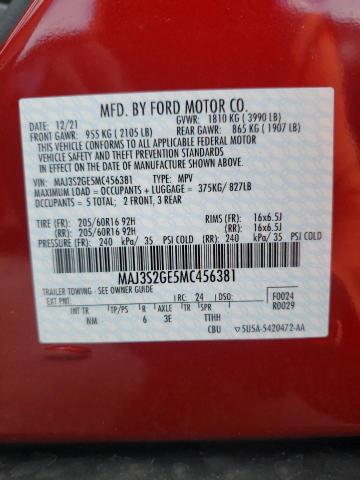 MAJ3S2GE5MC456381 - 2021 FORD ECOSPORT S RED photo 10