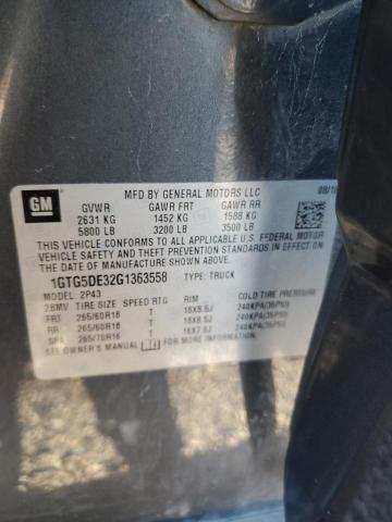 1GTG5DE32G1363558 - 2016 GMC CANYON SLT CHARCOAL photo 10