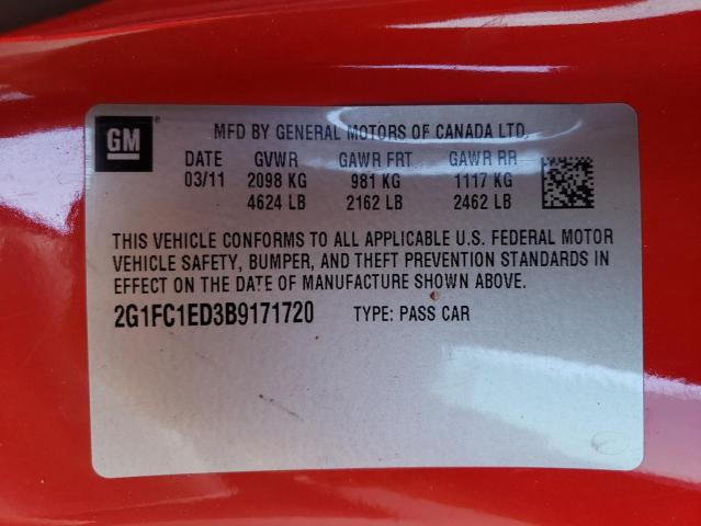 2G1FC1ED3B9171720 - 2011 CHEVROLET CAMARO RS RED photo 10