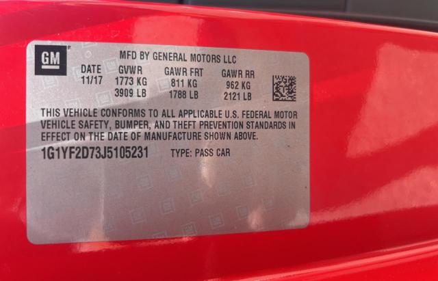 1G1YF2D73J5105231 - 2018 CHEVROLET CORVETTE S RED photo 10